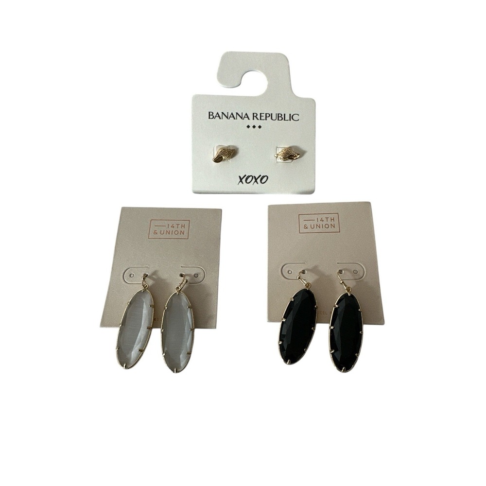 Banana Republic & 14TH & UNION Earring Bundle Of 3 JEWELRY Gold Silver Black New